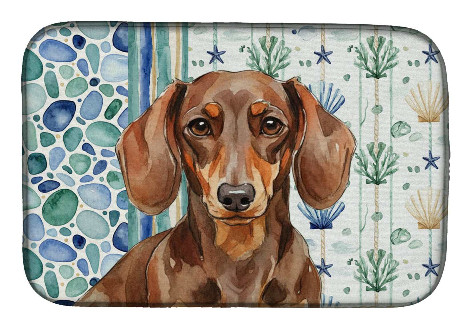 Chocolate and Tan Dachshund Coastal Sea Glass Dish Drying Mat Absorbent Dish Drying Mat Pad for Kitchen Counter Dish Drainer Mat for Countertop, 14 x 21", Multicolor