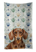 Chocolate and Tan Dachshund Coastal Sea Glass Kitchen Towel Velour Plush Front and Cotton Loop Back Machine Washable