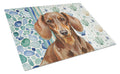 Chocolate and Tan Dachshund Coastal Sea Glass Cutting Board Tempered Glass Kitchen Cutting Surface, Heat Resistant Chopping, Non-Slip Feet, Food Prep & Serving