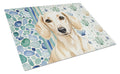 Cream Dachshund Coastal Sea Glass Cutting Board Tempered Glass Kitchen Cutting Surface, Heat Resistant Chopping, Non-Slip Feet, Food Prep & Serving