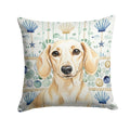 Cream Dachshund Coastal Sea Glass Decorative Throw Pillow 14x14 Indoor Outdoor Accent Cushion, Fabric Cover with Insert for Sofa, Bed, Porch & Living Room