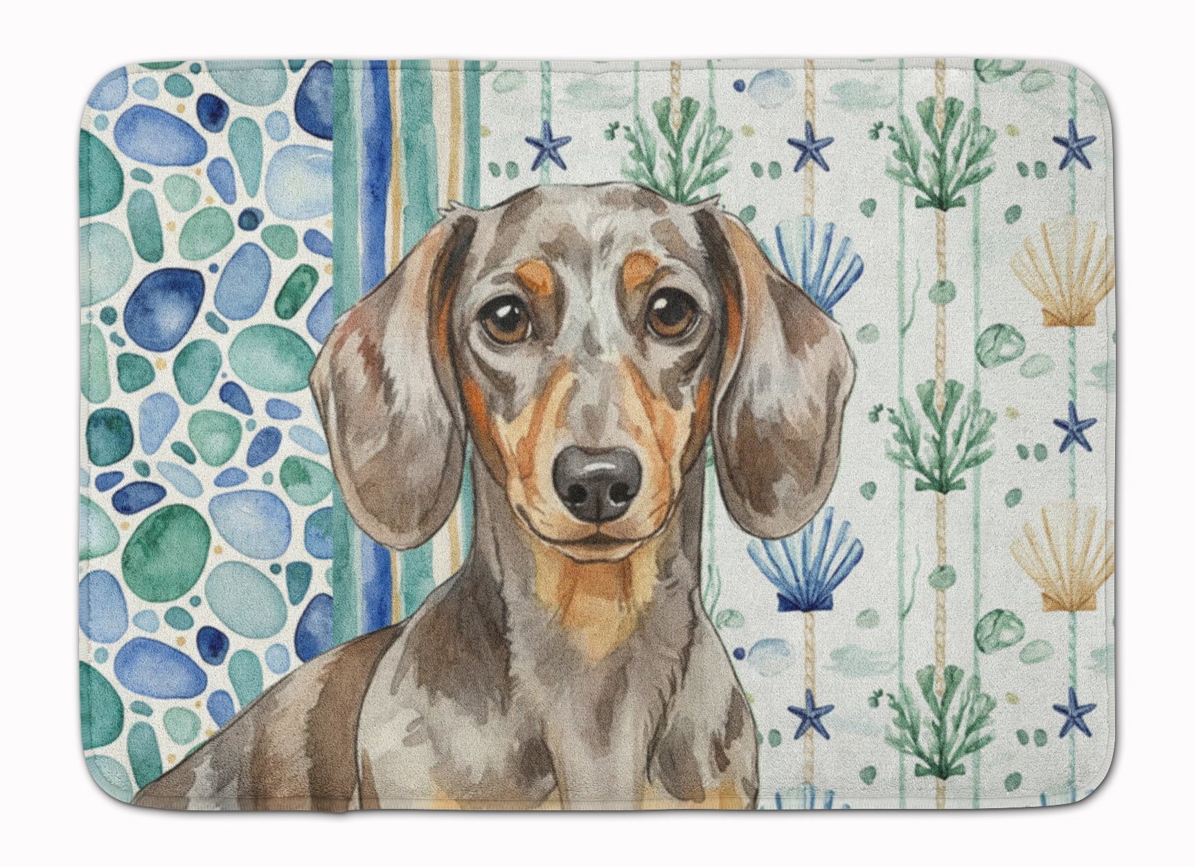 Dapple Dachshund Coastal Sea Glass Memory Foam Kitchen Mat Machine Washable Anti-Fatigue Cushion Comfort Bath or Kitchen Rug