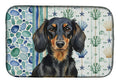 Longhaired Black and Tan Dachshund Coastal Sea Glass Dish Drying Mat Absorbent Dish Drying Mat Pad for Kitchen Counter Dish Drainer Mat for Countertop, 14 x 21", Multicolor