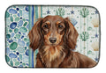 Longhaired Chocolate and Tan Dachshund Coastal Sea Glass Dish Drying Mat Absorbent Dish Drying Mat Pad for Kitchen Counter Dish Drainer Mat for Countertop, 14 x 21", Multicolor
