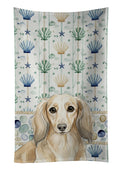 Longhaired Cream Dachshund Coastal Sea Glass Kitchen Towel Velour Plush Front and Cotton Loop Back Machine Washable