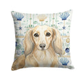 Longhaired Cream Dachshund Coastal Sea Glass Decorative Throw Pillow 18x18 Indoor Outdoor Accent Cushion, Fabric Cover with Insert for Sofa, Bed, Porch & Living Room