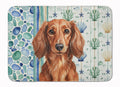 Longhaired Red Dachshund Coastal Sea Glass Memory Foam Kitchen Mat Machine Washable Anti-Fatigue Cushion Comfort Bath or Kitchen Rug