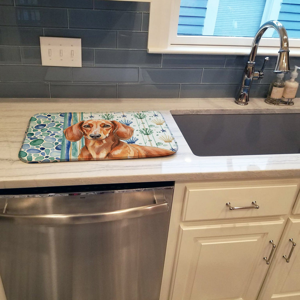 Red Brown Dachshund Coastal Sea Glass Dish Drying Mat Absorbent Dish Drying Mat Pad for Kitchen Counter Dish Drainer Mat for Countertop, 14 x 21", Multicolor