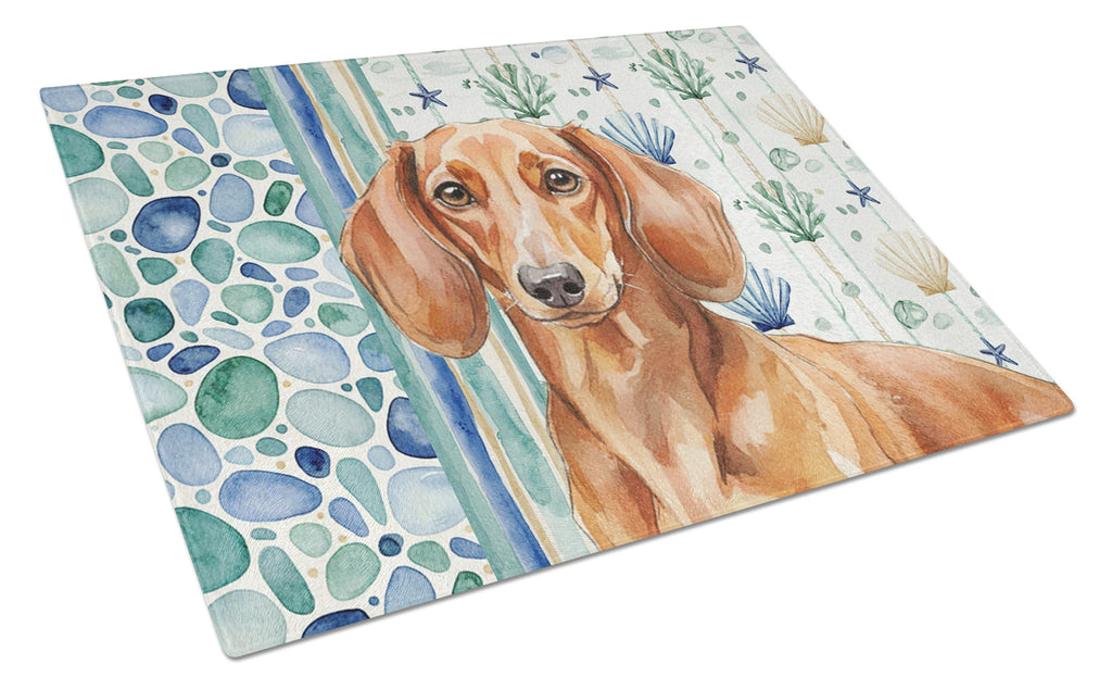 Red Brown Dachshund Coastal Sea Glass Cutting Board Tempered Glass Kitchen Cutting Surface, Heat Resistant Chopping, Non-Slip Feet, Food Prep & Serving