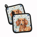 Red Brown Dachshund Coastal Sea Glass Pot Holder Set of 2 Heat Resistant Quilted Hot Pads 7.5 x 7.5 Inch, Insulated Kitchen Trivets for Cooking & Baking