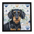 Wirehaired Black and Tan Dachshund Coastal Sea Glass Framed Metal Print Bathroom, Kitchen, Office, Home Decor Wall Art Ready to Hang, Square, 8X8