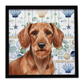Wirehaired Red Dachshund Coastal Sea Glass Framed Metal Print Bathroom, Kitchen, Office, Home Decor Wall Art Ready to Hang, Square, 8X8