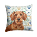 Wirehaired Red Dachshund Coastal Sea Glass Decorative Throw Pillow 14x14 Indoor Outdoor Accent Cushion, Fabric Cover with Insert for Sofa, Bed, Porch & Living Room