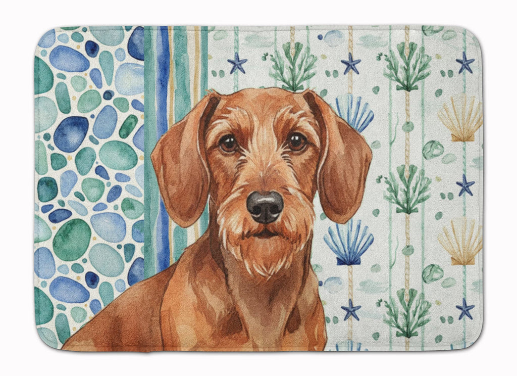 Wirehaired Red Dachshund Coastal Sea Glass Memory Foam Kitchen Mat Machine Washable Anti-Fatigue Cushion Comfort Bath or Kitchen Rug