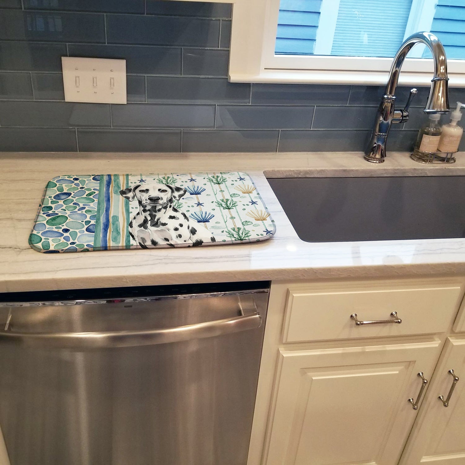 Dalmatian Coastal Sea Glass Dish Drying Mat Absorbent Dish Drying Mat Pad for Kitchen Counter Dish Drainer Mat for Countertop, 14 x 21", Multicolor