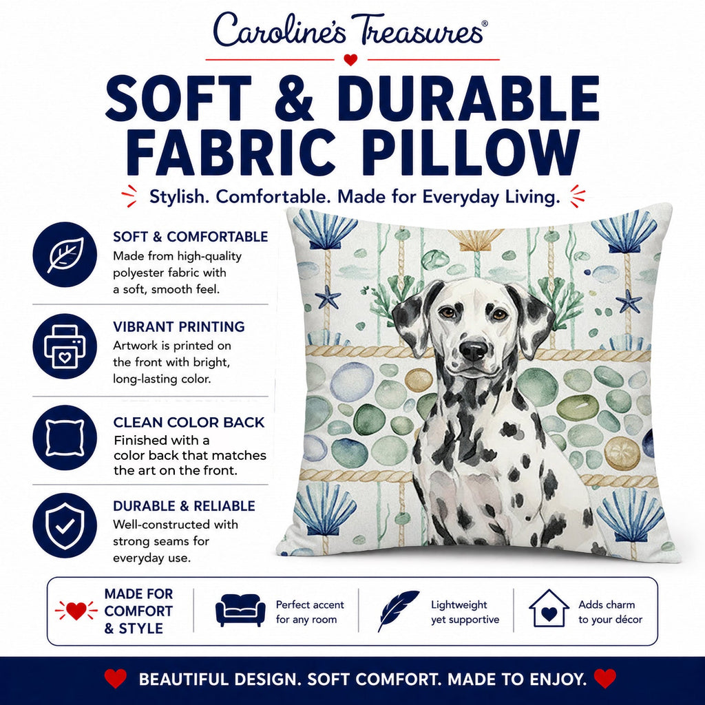 Dalmatian Coastal Sea Glass Decorative Throw Pillow 14x14 Indoor Outdoor Accent Cushion, Fabric Cover with Insert for Sofa, Bed, Porch & Living Room