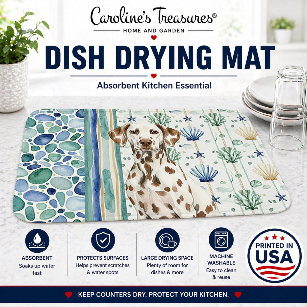 Liver Dalmatian Coastal Sea Glass Dish Drying Mat Absorbent Dish Drying Mat Pad for Kitchen Counter Dish Drainer Mat for Countertop, 14 x 21", Multicolor