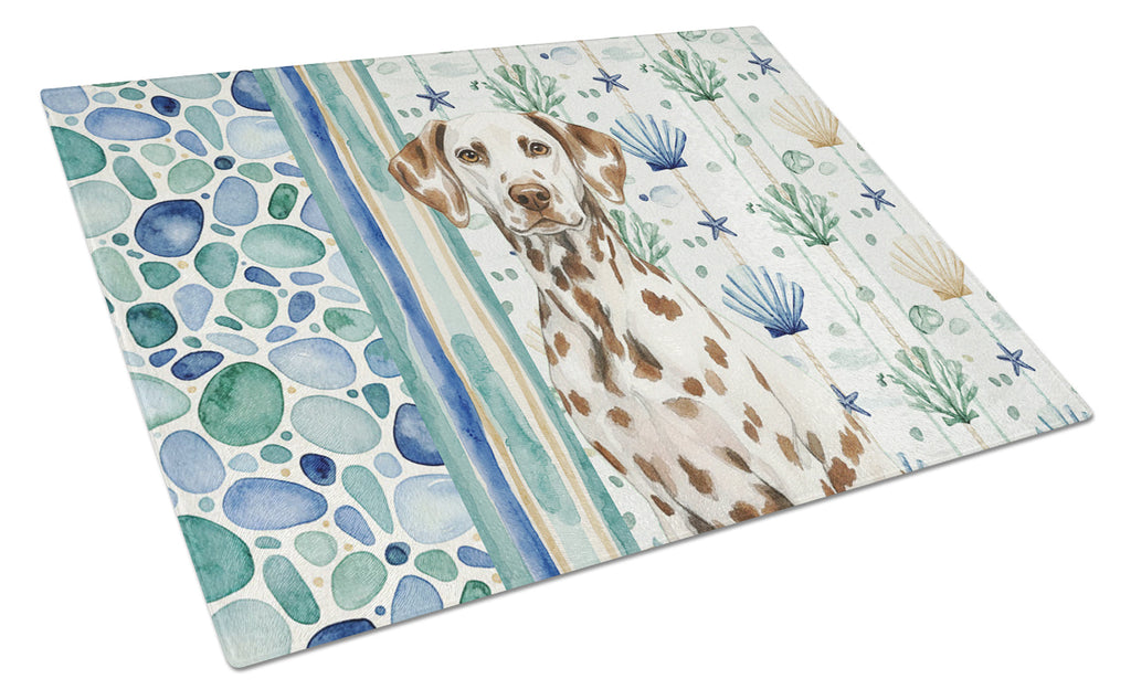 Liver Dalmatian Coastal Sea Glass Cutting Board Tempered Glass Kitchen Cutting Surface, Heat Resistant Chopping, Non-Slip Feet, Food Prep & Serving