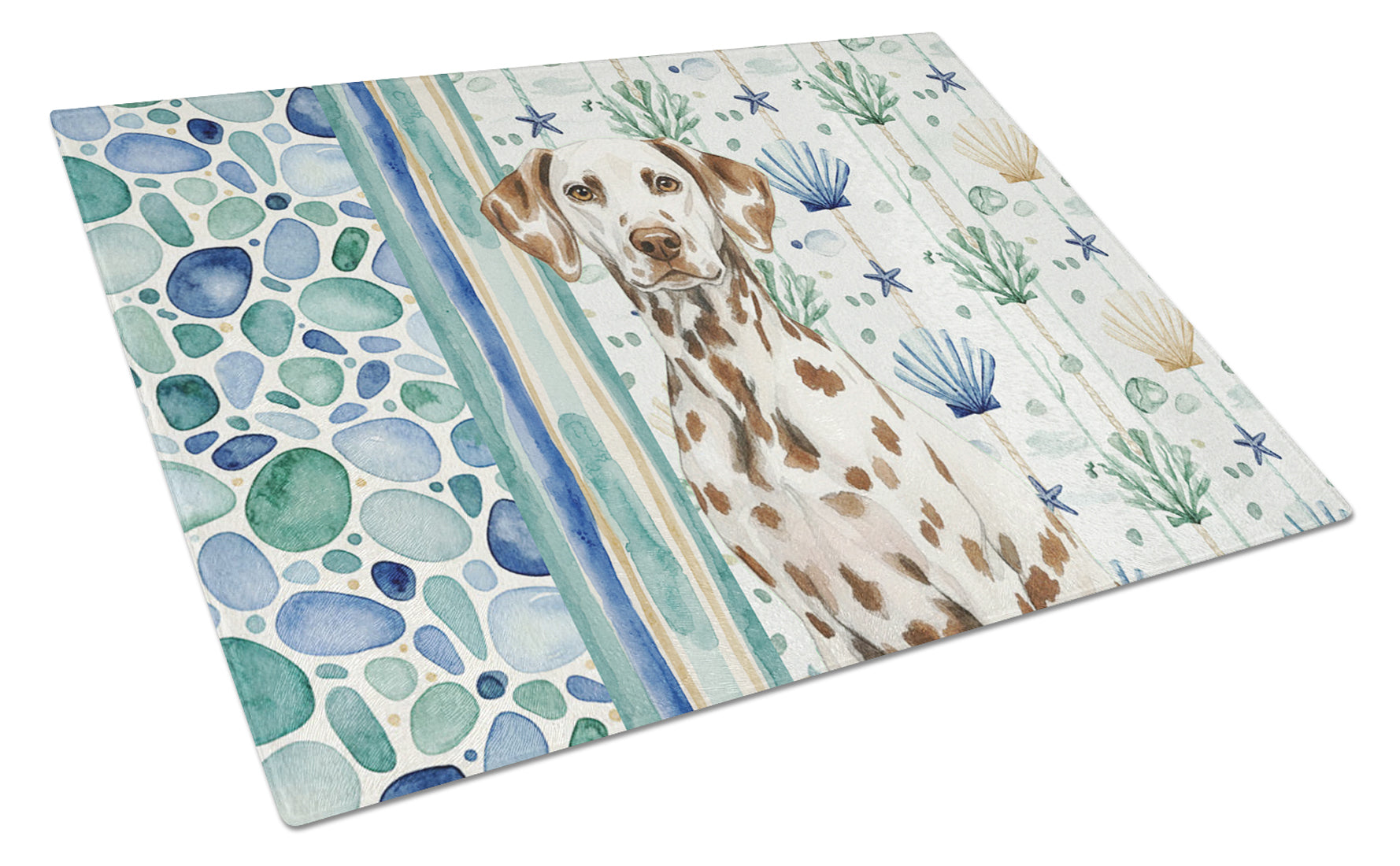 Liver Dalmatian Coastal Sea Glass Cutting Board Tempered Glass Kitchen Cutting Surface, Heat Resistant Chopping, Non-Slip Feet, Food Prep & Serving