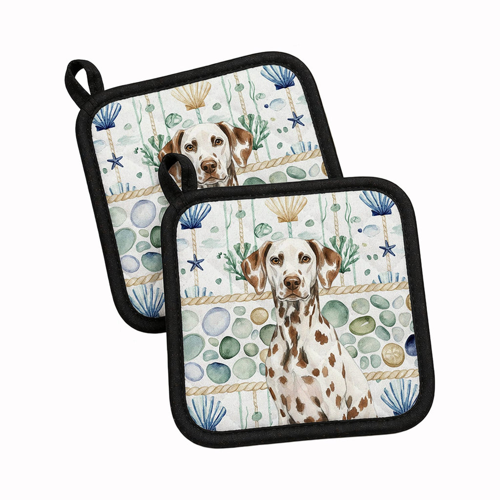 Liver Dalmatian Coastal Sea Glass Pot Holder Set of 2 Heat Resistant Quilted Hot Pads 7.5 x 7.5 Inch, Insulated Kitchen Trivets for Cooking & Baking