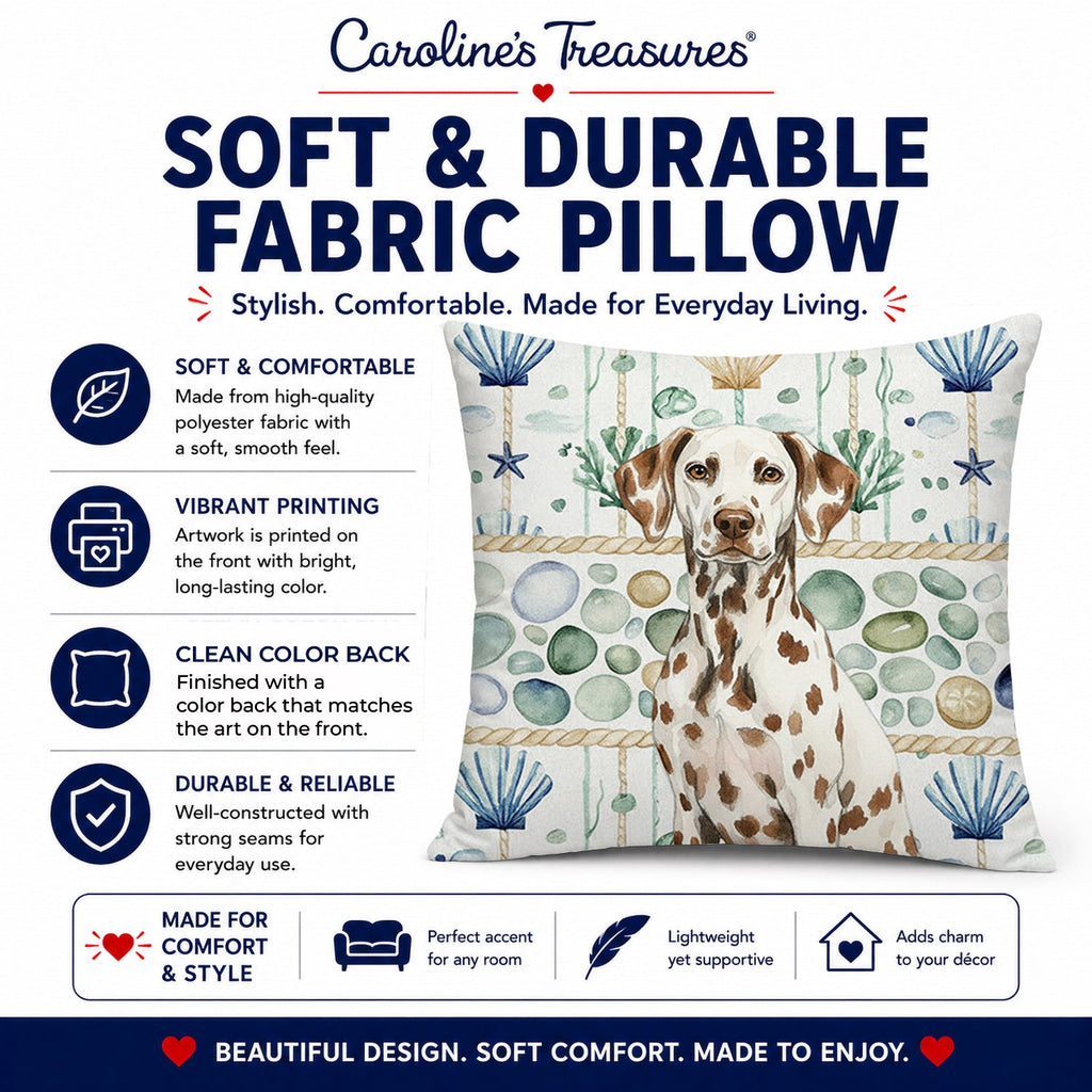 Liver Dalmatian Coastal Sea Glass Decorative Throw Pillow 18x18 Indoor Outdoor Accent Cushion, Fabric Cover with Insert for Sofa, Bed, Porch & Living Room