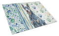 Blue Doberman Pinscher Coastal Sea Glass Cutting Board Tempered Glass Kitchen Cutting Surface, Heat Resistant Chopping, Non-Slip Feet, Food Prep & Serving