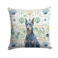 Blue Doberman Pinscher Coastal Sea Glass Decorative Throw Pillow 18x18 Indoor Outdoor Accent Cushion, Fabric Cover with Insert for Sofa, Bed, Porch & Living Room