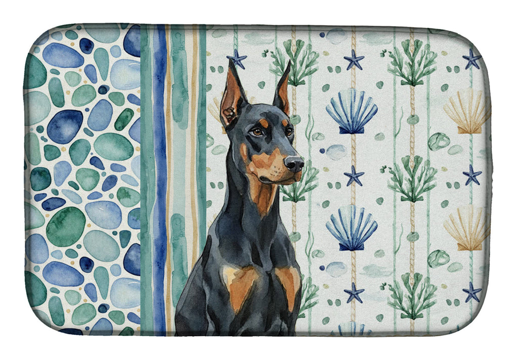 Doberman Pinscher Coastal Sea Glass Dish Drying Mat Absorbent Dish Drying Mat Pad for Kitchen Counter Dish Drainer Mat for Countertop, 14 x 21", Multicolor