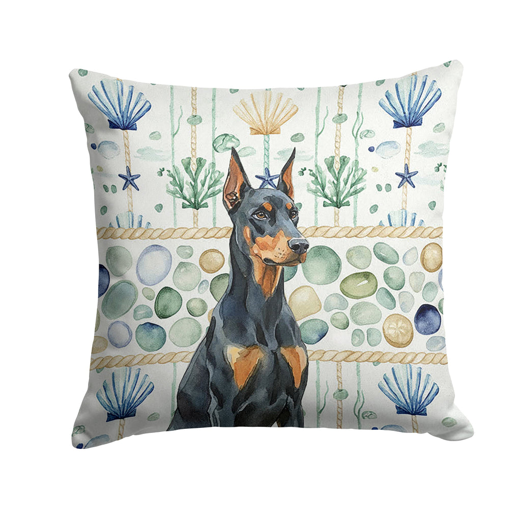 Doberman Pinscher Coastal Sea Glass Decorative Throw Pillow 18x18 Indoor Outdoor Accent Cushion, Fabric Cover with Insert for Sofa, Bed, Porch & Living Room