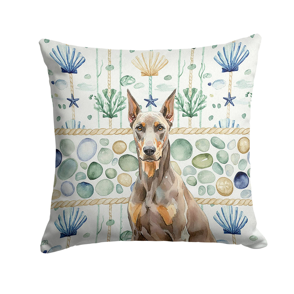 Fawn Doberman Pinscher Coastal Sea Glass Decorative Throw Pillow 18x18 Indoor Outdoor Accent Cushion, Fabric Cover with Insert for Sofa, Bed, Porch & Living Room