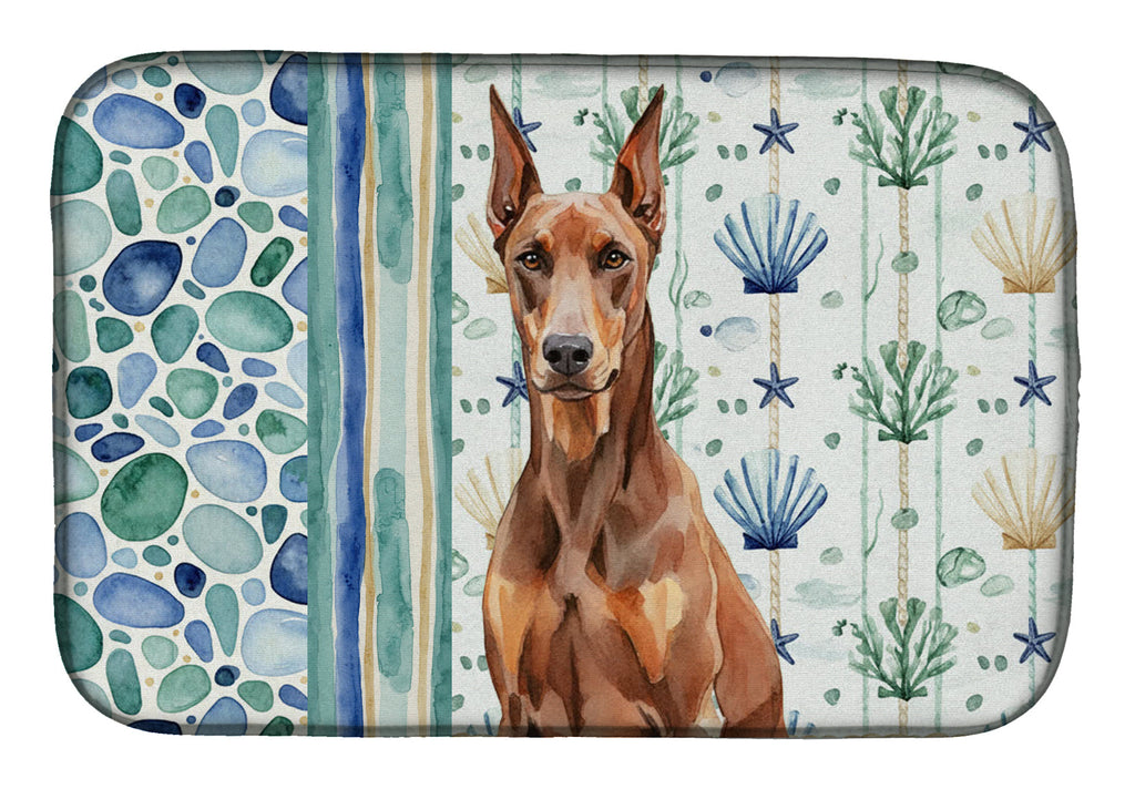 Red Doberman Pinscher Coastal Sea Glass Dish Drying Mat Absorbent Dish Drying Mat Pad for Kitchen Counter Dish Drainer Mat for Countertop, 14 x 21", Multicolor