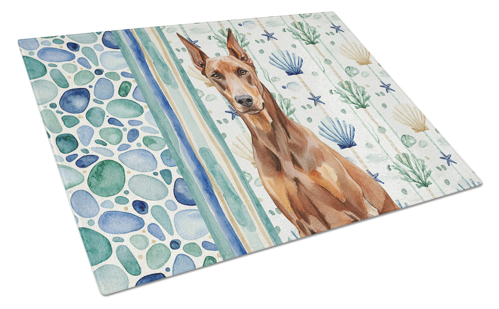 Red Doberman Pinscher Coastal Sea Glass Cutting Board Tempered Glass Kitchen Cutting Surface, Heat Resistant Chopping, Non-Slip Feet, Food Prep & Serving
