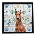 Red Doberman Pinscher Coastal Sea Glass Framed Metal Print Bathroom, Kitchen, Office, Home Decor Wall Art Ready to Hang, Square, 8X8