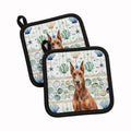 Red Doberman Pinscher Coastal Sea Glass Pot Holder Set of 2 Heat Resistant Quilted Hot Pads 7.5 x 7.5 Inch, Insulated Kitchen Trivets for Cooking & Baking