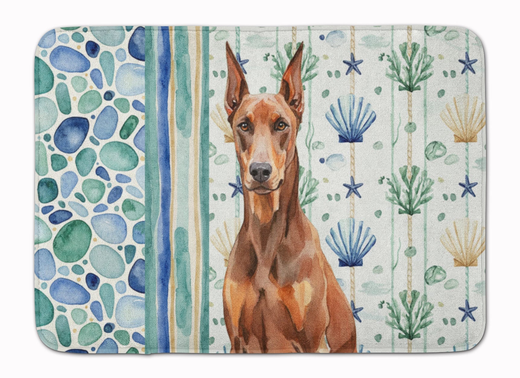 Red Doberman Pinscher Coastal Sea Glass Memory Foam Kitchen Mat Machine Washable Anti-Fatigue Cushion Comfort Bath or Kitchen Rug