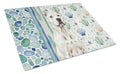 Dogo Argentino Coastal Sea Glass Cutting Board Tempered Glass Kitchen Cutting Surface, Heat Resistant Chopping, Non-Slip Feet, Food Prep & Serving