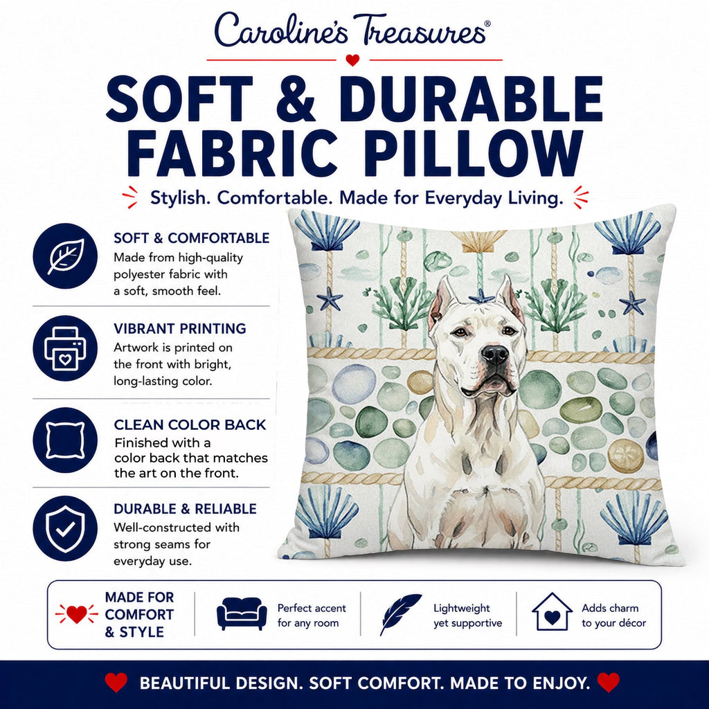 Dogo Argentino Coastal Sea Glass Decorative Throw Pillow 18x18 Indoor Outdoor Accent Cushion, Fabric Cover with Insert for Sofa, Bed, Porch & Living Room
