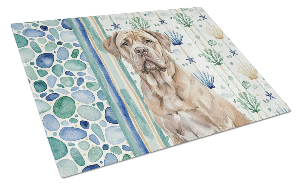 Isabella Dogue de Bordeaux Coastal Sea Glass Cutting Board Tempered Glass Kitchen Cutting Surface, Heat Resistant Chopping, Non-Slip Feet, Food Prep & Serving