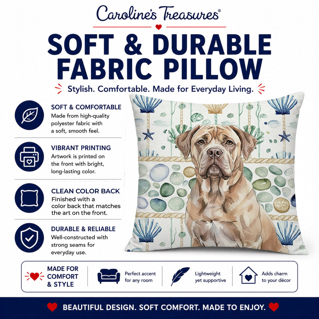 Isabella Dogue de Bordeaux Coastal Sea Glass Decorative Throw Pillow 14x14 Indoor Outdoor Accent Cushion, Fabric Cover with Insert for Sofa, Bed, Porch & Living Room