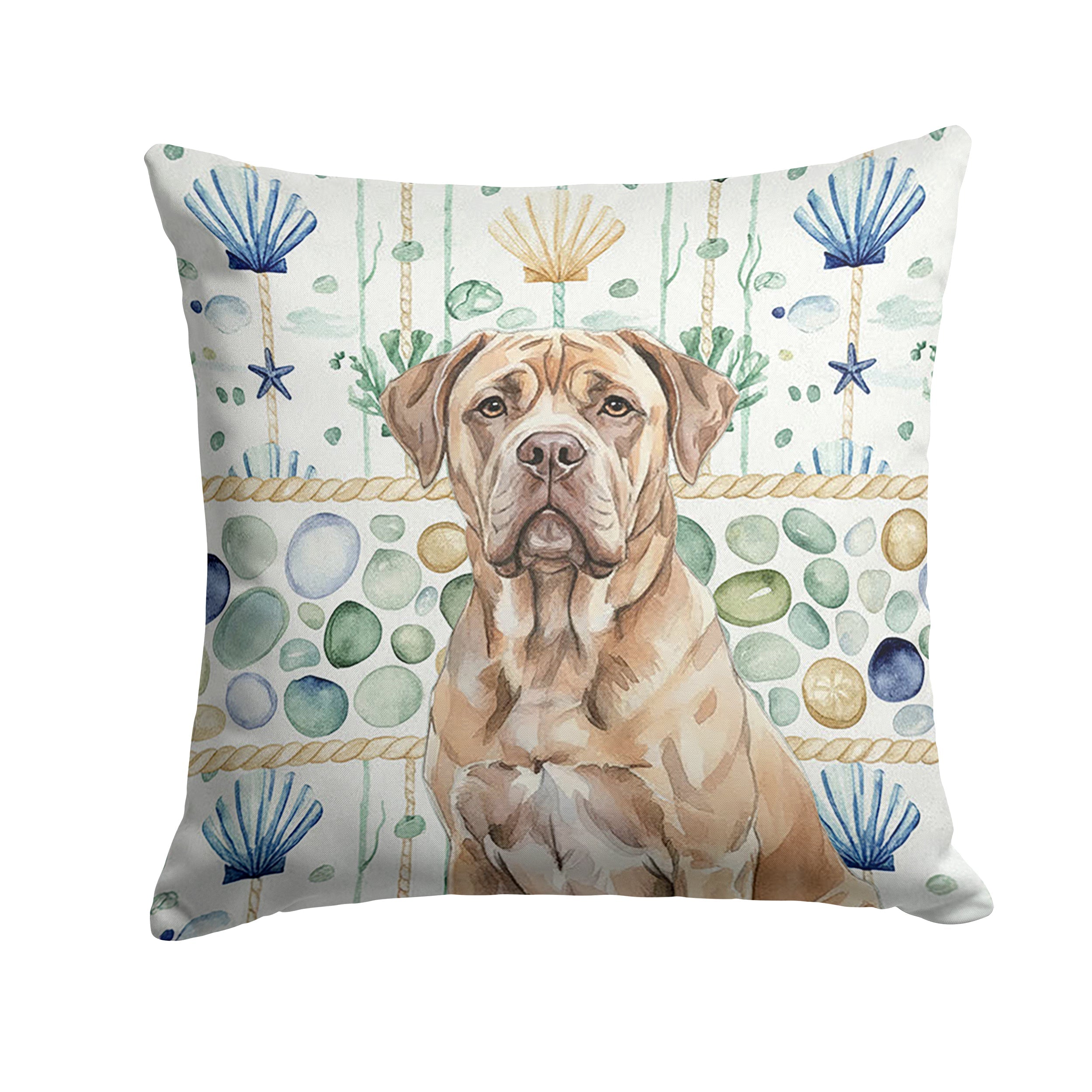 Isabella Dogue de Bordeaux Coastal Sea Glass Decorative Throw Pillow 14x14 Indoor Outdoor Accent Cushion, Fabric Cover with Insert for Sofa, Bed, Porch & Living Room
