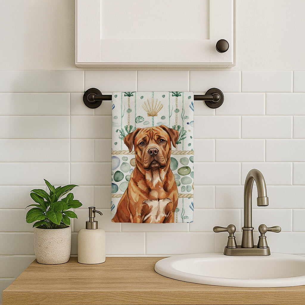 Mahogany Dogue de Bordeaux Coastal Sea Glass Kitchen Towel Velour Plush Front and Cotton Loop Back Machine Washable