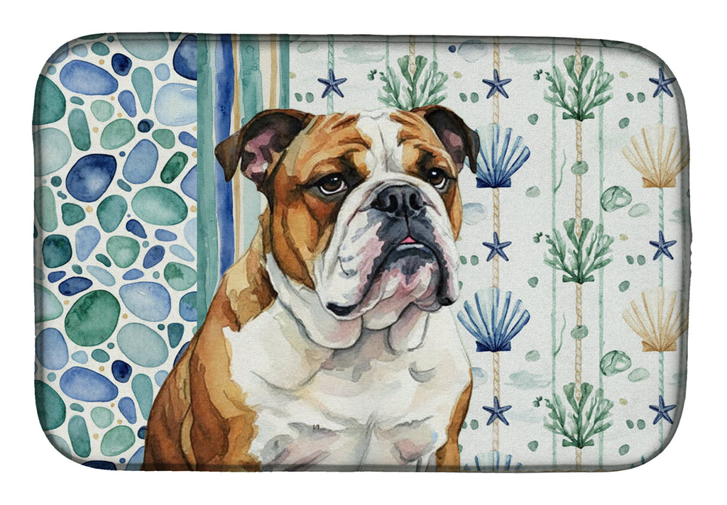 Brindle and White English Bulldog Coastal Sea Glass Dish Drying Mat Absorbent Dish Drying Mat Pad for Kitchen Counter Dish Drainer Mat for Countertop, 14 x 21", Multicolor