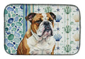 Brindle and White English Bulldog Coastal Sea Glass Dish Drying Mat Absorbent Dish Drying Mat Pad for Kitchen Counter Dish Drainer Mat for Countertop, 14 x 21", Multicolor