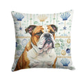 Brindle and White English Bulldog Coastal Sea Glass Decorative Throw Pillow 14x14 Indoor Outdoor Accent Cushion, Fabric Cover with Insert for Sofa, Bed, Porch & Living Room