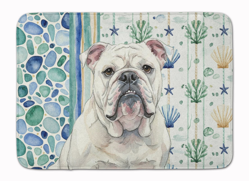 White English Bulldog Coastal Sea Glass Memory Foam Kitchen Mat Machine Washable Anti-Fatigue Cushion Comfort Bath or Kitchen Rug