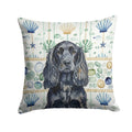 Black English Cocker Spaniel Coastal Sea Glass Decorative Throw Pillow 18x18 Indoor Outdoor Accent Cushion, Fabric Cover with Insert for Sofa, Bed, Porch & Living Room