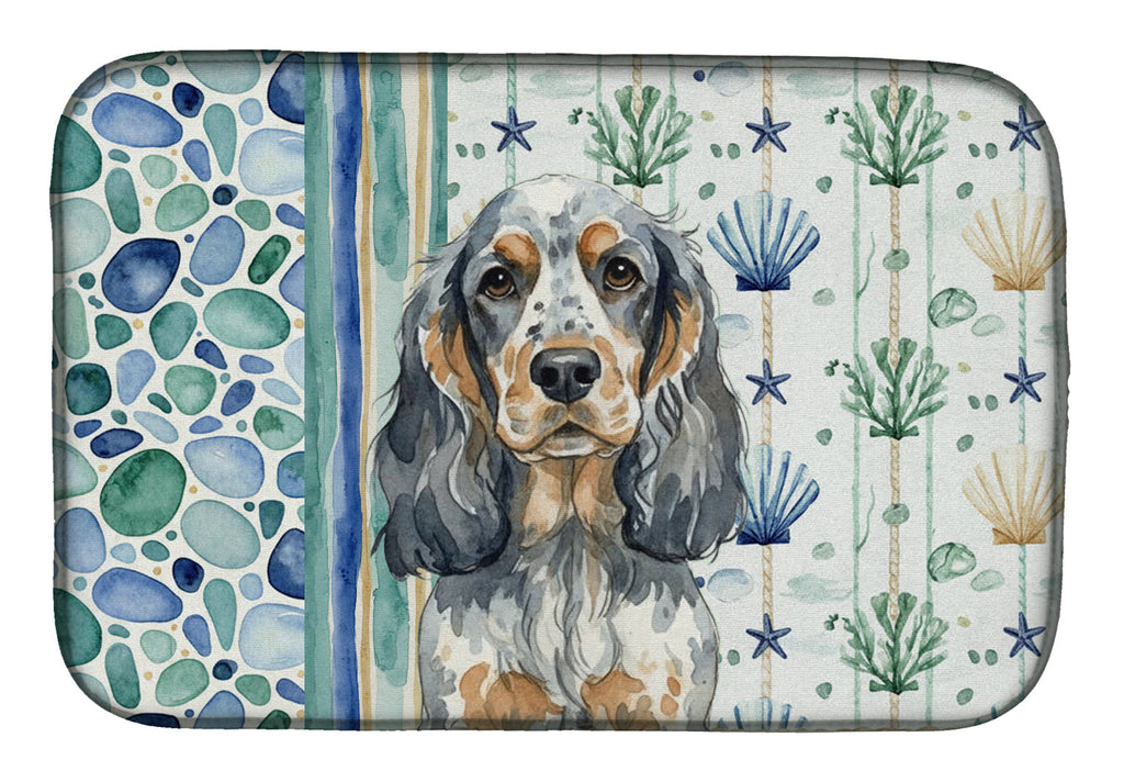 Blue Roan & Tan English Cocker Spaniel Coastal Sea Glass Dish Drying Mat Absorbent Dish Drying Mat Pad for Kitchen Counter Dish Drainer Mat for Countertop, 14 x 21", Multicolor
