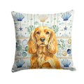 Golden English Cocker Spaniel Coastal Sea Glass Decorative Throw Pillow 14x14 Indoor Outdoor Accent Cushion, Fabric Cover with Insert for Sofa, Bed, Porch & Living Room