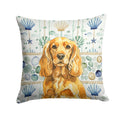 Golden English Cocker Spaniel Coastal Sea Glass Decorative Throw Pillow 18x18 Indoor Outdoor Accent Cushion, Fabric Cover with Insert for Sofa, Bed, Porch & Living Room