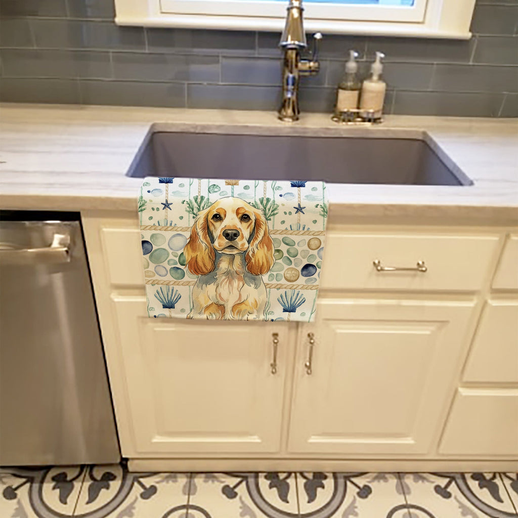 Lemon Roan English Cocker Spaniel Coastal Sea Glass Kitchen Towel Velour Plush Front and Cotton Loop Back Machine Washable